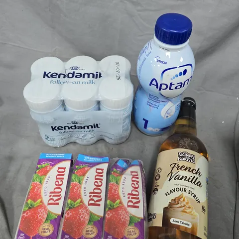 APPROXIMATELY 5 ASSORTED DRINK PRODUCTS TO INCLUDE RIBENA, SKINNY SYRUPS, KENDAMIL MILK ETC 
