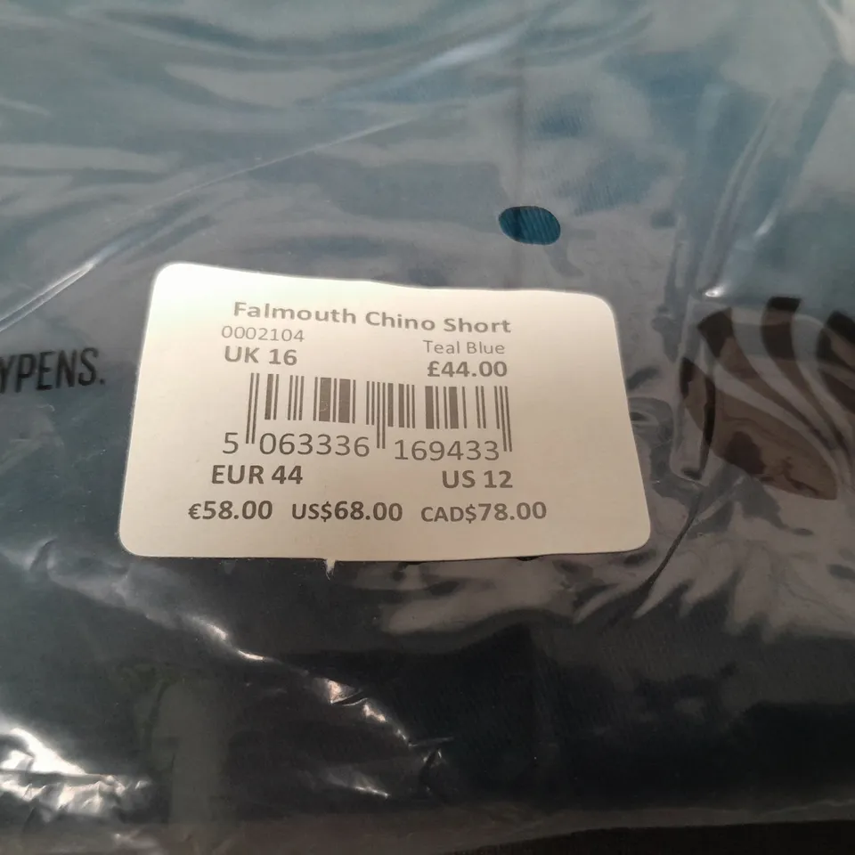 BAGGED FATFACE FALMOUTH CHINO SHORTS IN TEAL BLUE - UK 16