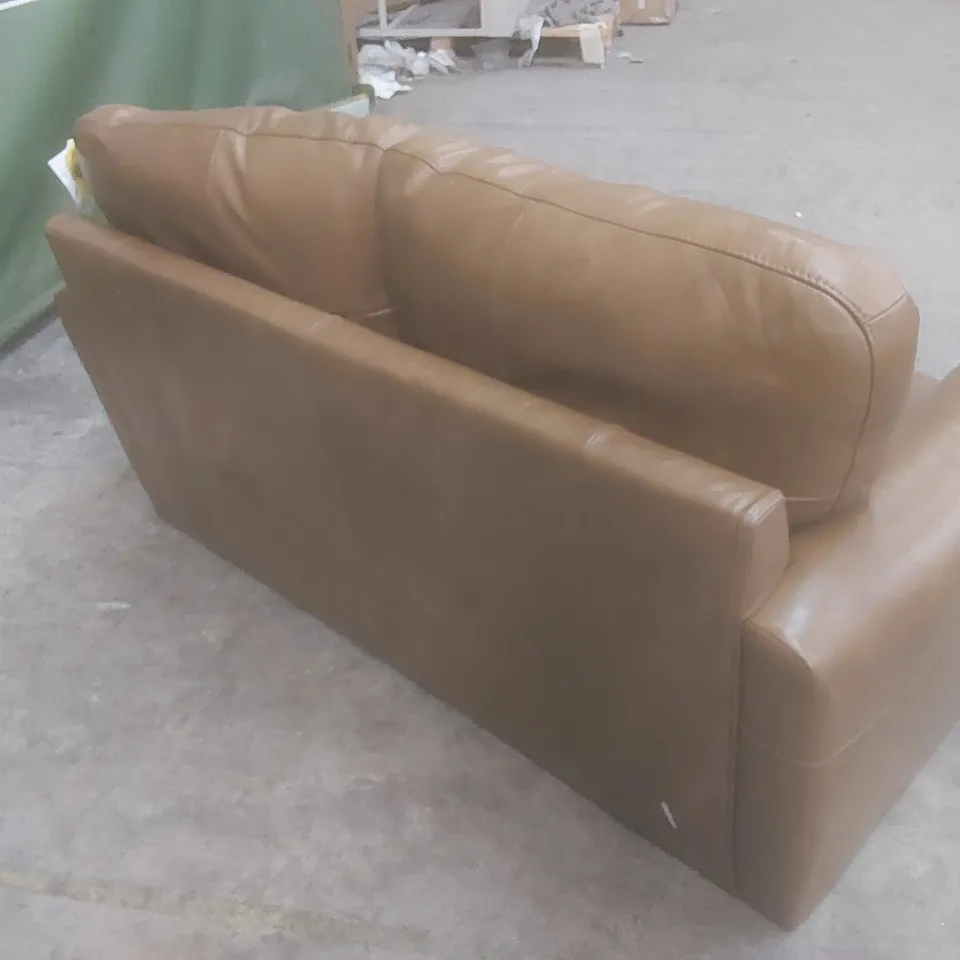 DESIGNER BAILEY 2 SEATER TAN LEATHER UPHOLSTERED SOFA 