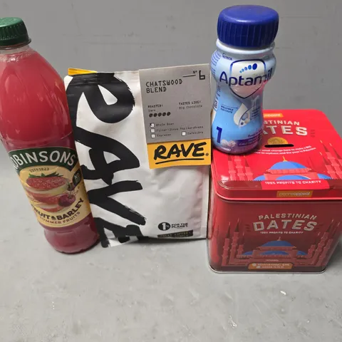 APPROXIMATELY 13 ASSORTED FOOD & DRINK ITEMS TO INCLUDE - APTAMIL 1 , PALESTINIAN DATES ETC