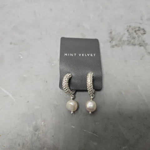 MINT VELVET PAVE HOOP PEARL EARRINGS 
