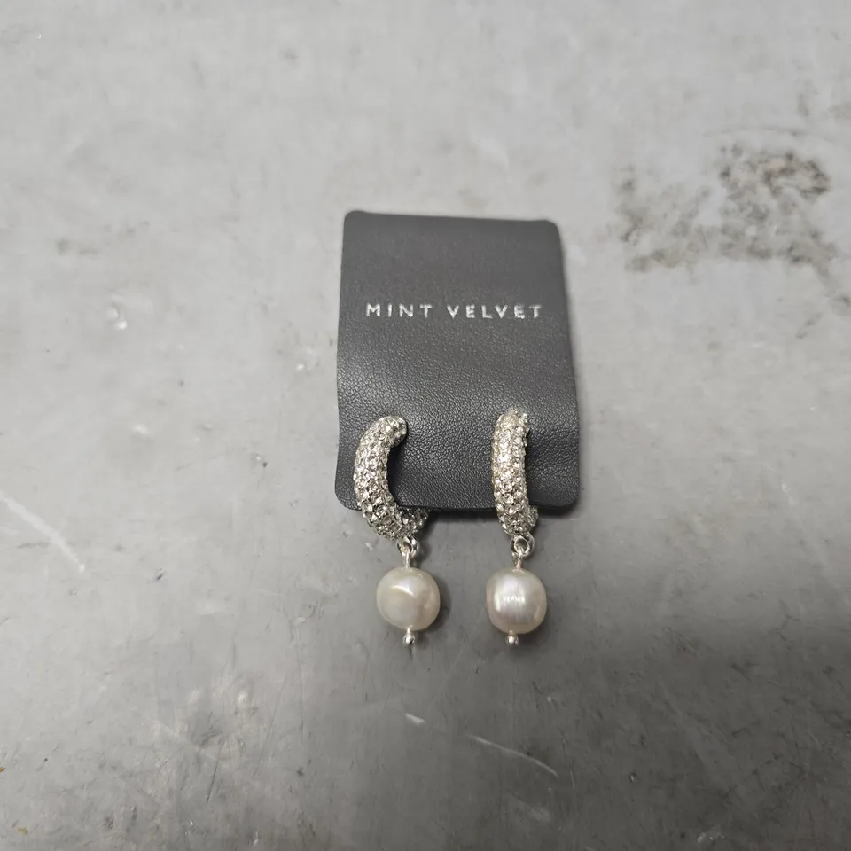 MINT VELVET PAVE HOOP PEARL EARRINGS 