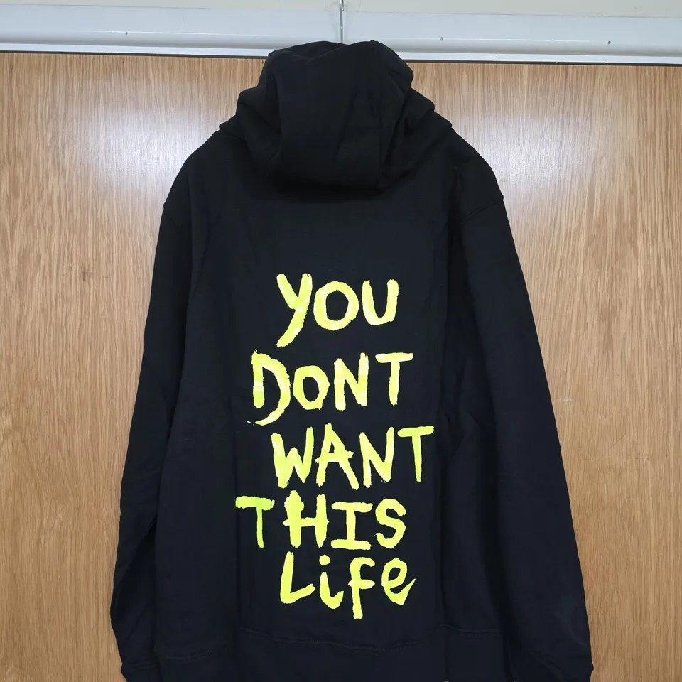 BAGGED YOU DONT WANT THIS LIFE YELLOW PAINTER HOODIE - SIZE XL