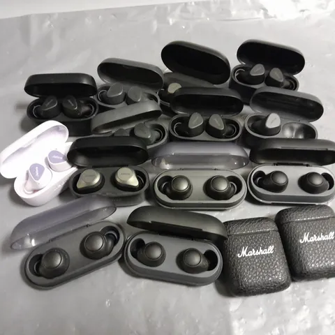 APPROXIMATELY 15 ASSORTED WIRELESS EARBUDS TO INCLUDE SONY, JABRA, MARSHALL 