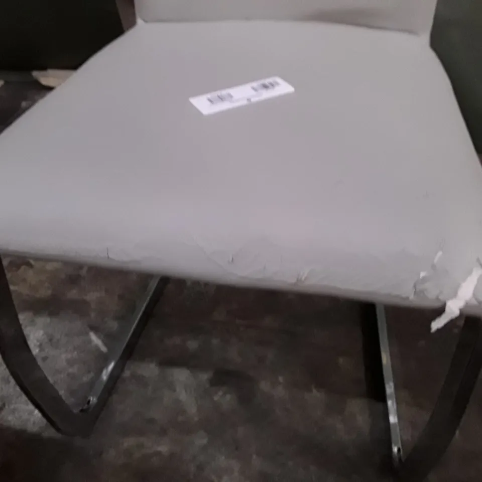 SET OF 4 LIGHT GREY LEATHER DINING CHAIRS