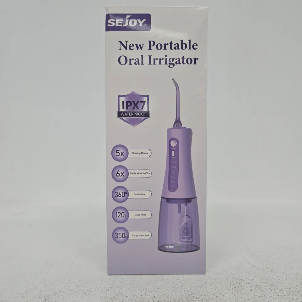 SEJOY NEW PORTABLE ORAL IRRIGATOR – IPX7 WATERPROOF, PURPLE (BOXED)