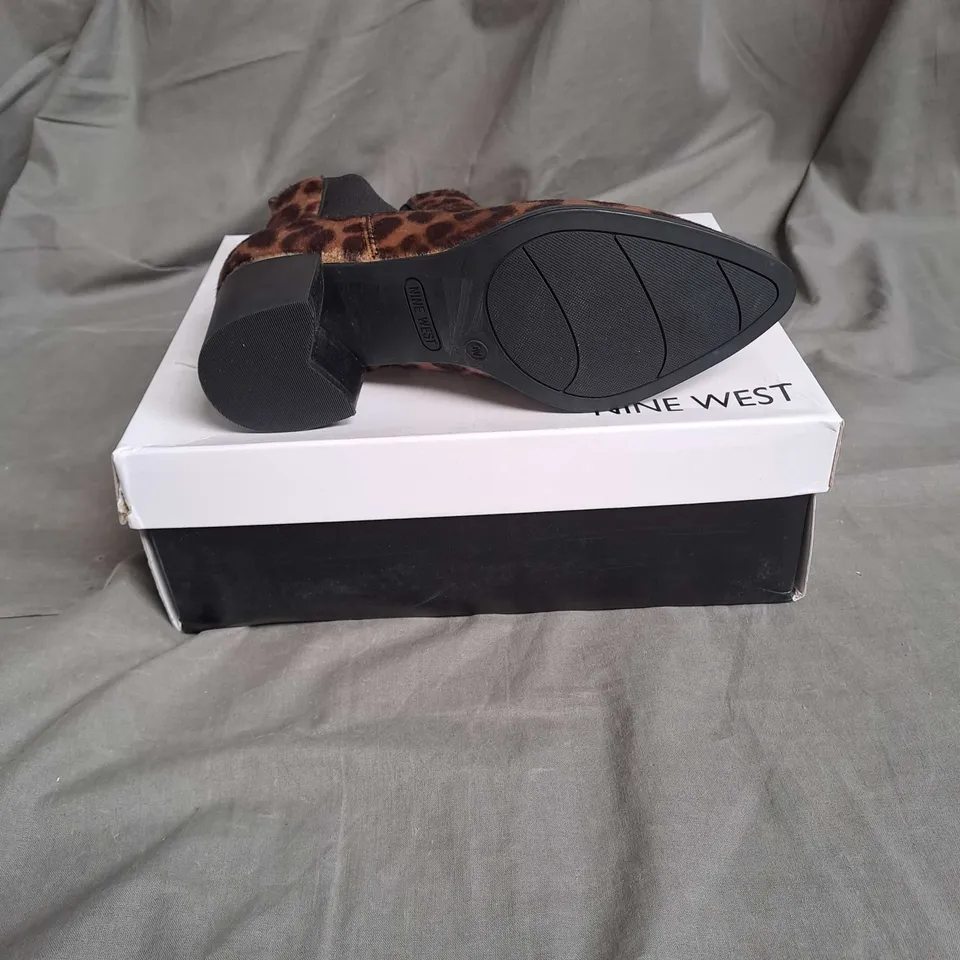 BOXED PAIR OF NINE WEST SYNTHETIC ANKLE BOOTS IN LEOPARD SIZE EU 35