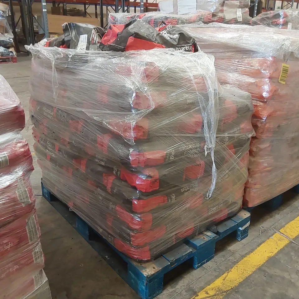 PALLET CONTAINING A LARGE QUANTITY OF CHARCOAL BRIQUETTE BAGS 