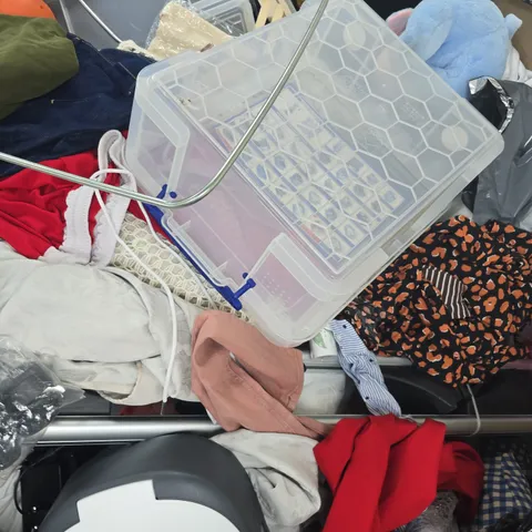 PALLET TO CONTAIN A LARGE ASSORTMENT OF HOUSEHOLD ITEMS TO INCLUDE CLOTHING, ETC - COLLECTION ONLY