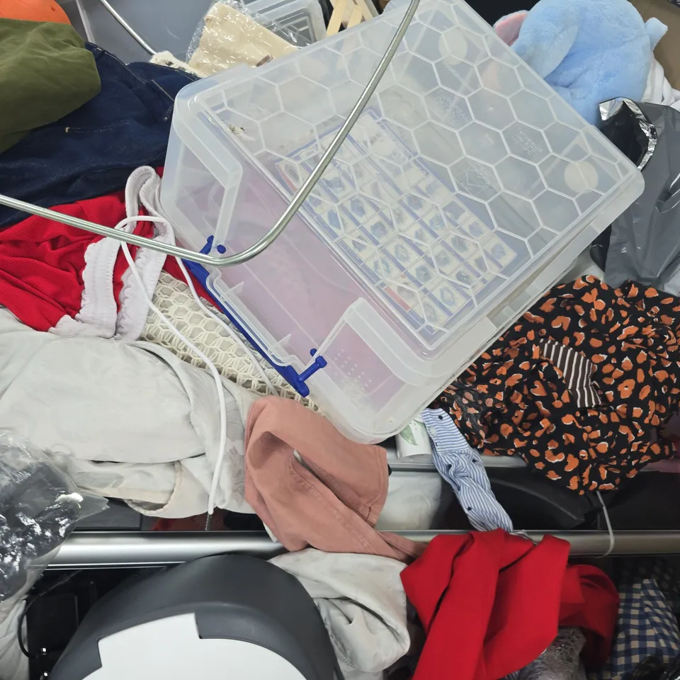 PALLET TO CONTAIN A LARGE ASSORTMENT OF HOUSEHOLD ITEMS TO INCLUDE CLOTHING, ETC - COLLECTION ONLY
