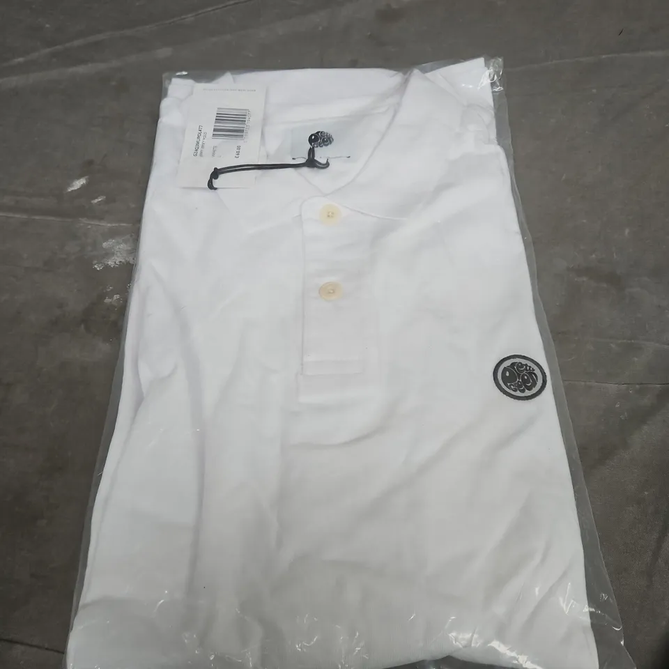 PRETTY GREEN JERRY JERSEY POLO SHIRT – WHITE – SIZE L (UK)