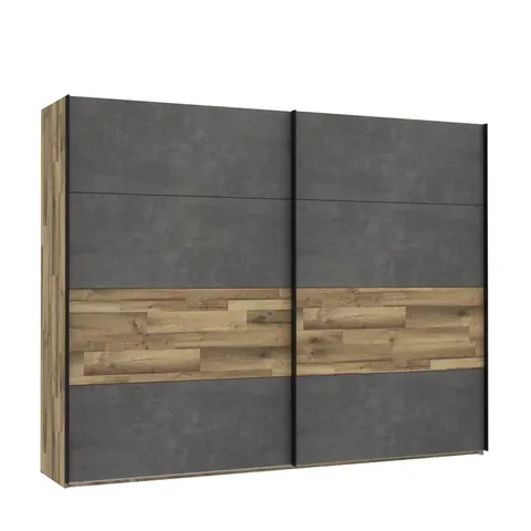 BOXED HUGULEY 2 DOOR SLIDING WARDROBE - DARK GREY/OAK (6 BOXES)