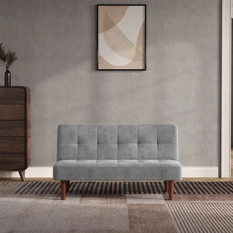 BOXED SMALL 122CM 2-SEATER PADDED CONVERTIBLE SOFA BED WITH WOODEN LEGS - GREY (1 BOX)