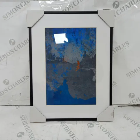 BOXED DAVID AND DAVID STUDIO 'ORANGE AND BLUE 3' BY LAURENCE DAVID FRAMED GRAPHIC ART 30 X 40CM