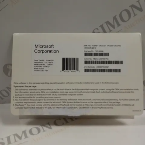 MICROSOFT WINDOWS PRO 10 64BIT DVD VERSION SOFTWARE 