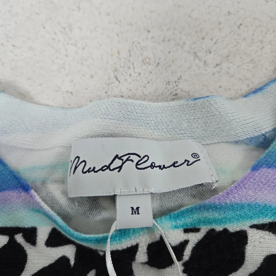 MUDFLOWER WOMEN'S DRESS – MULTICOLOURED STRIPE WITH LEOPARD PRINT DETAIL, UK SIZE M