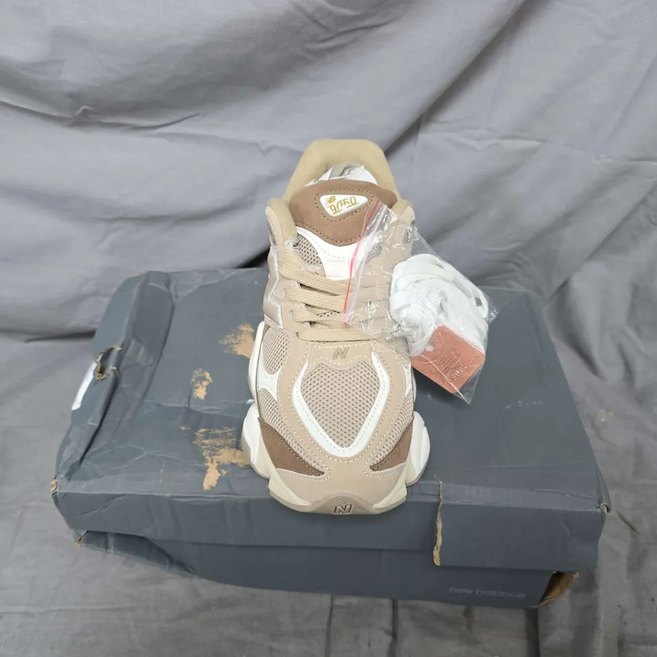 BOXED PAIR OF NEW BALANCE 9060 TRAINERS IN BEIGE - UK 6