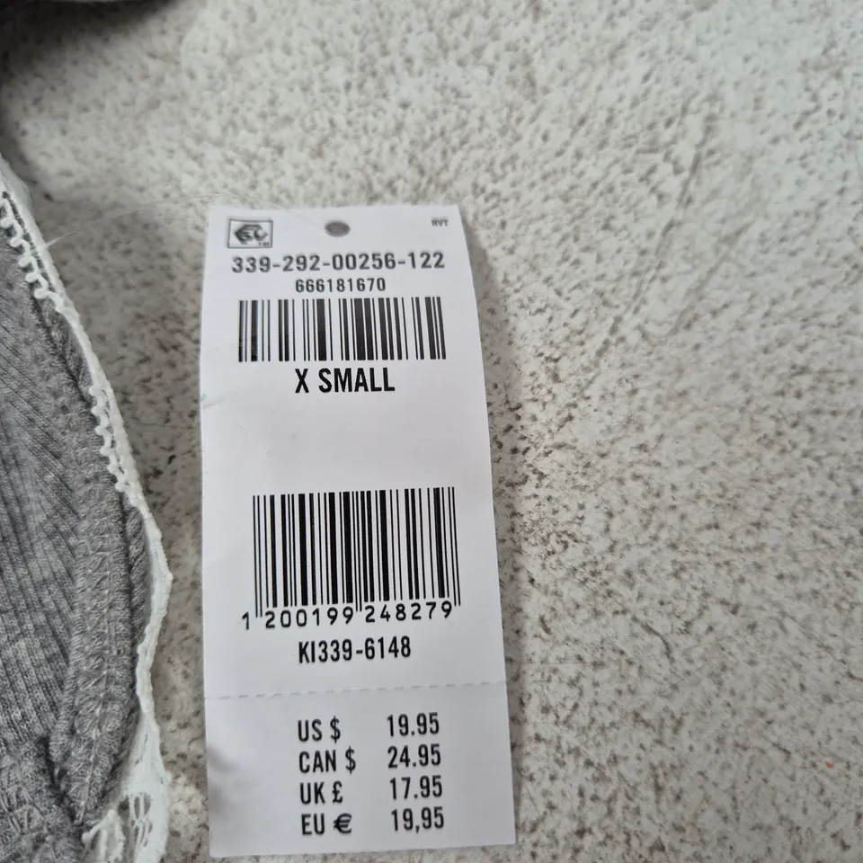 HOLLISTER WOMEN'S GREY KNIT TANK TOP WITH LACE TRIM – UK6 XS