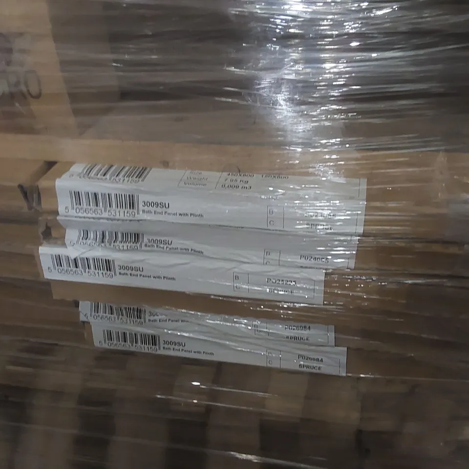 PALLET CONTAINING A LARGE QUANTITY OF ASSORTED BATHROOM FURNITURE PARTS INCLUDING: BATH END PANELS WITH PLINTHS ECT