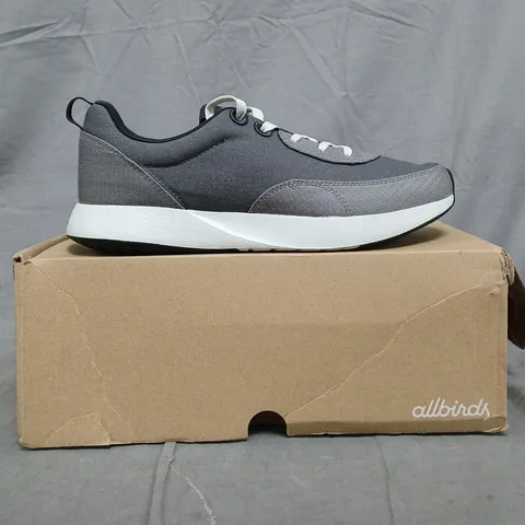 BOXED PAIR OF ALLBIRDS SHOES IN STORM GREY SIZE UK 10