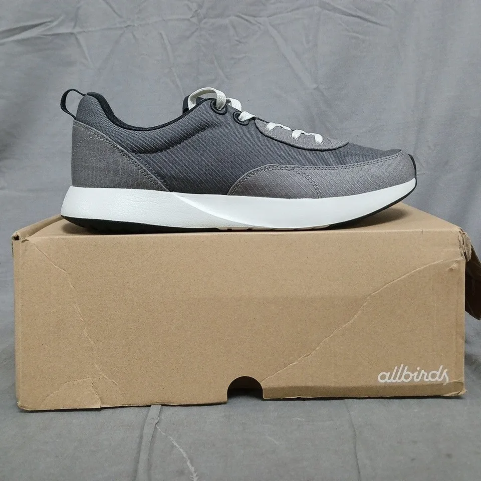 BOXED PAIR OF ALLBIRDS SHOES IN STORM GREY SIZE UK 10