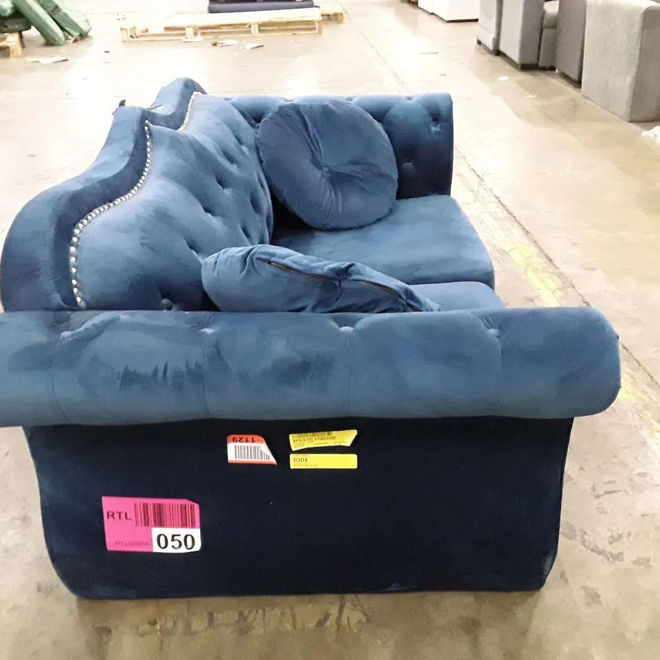 QUALITY DESIGNER UPHOLSTERED LOVESEAT - NAVY FABRIC