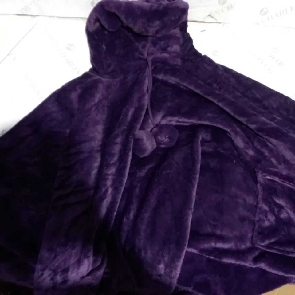 COZEE HOME FAUX FUR TRIMMED VELVETSOFT PONCHO - PURPLE