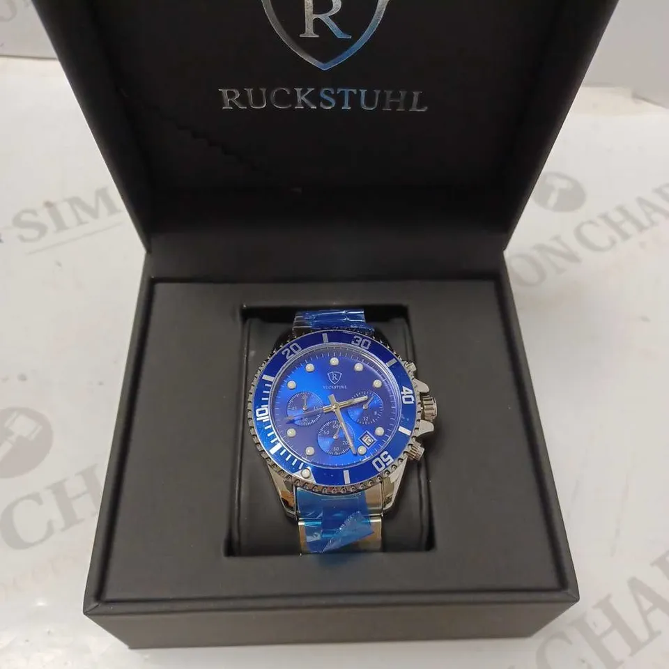 RUCKSTUHL CHRONOGRAPH BLUE TRIPLE DIAL BRACELET STRAP WRISTWATCH