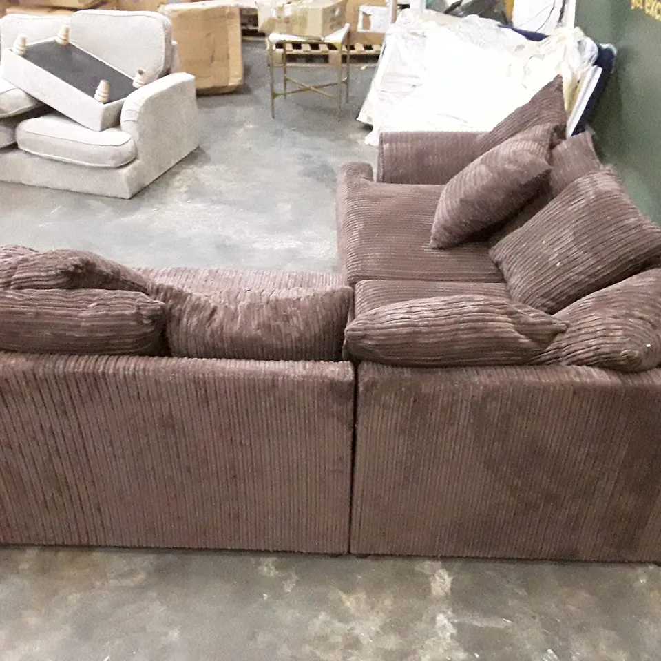 QUALITY DESIGNER L-SHAPED SOFA - BROWN CORDUROY FABRIC 