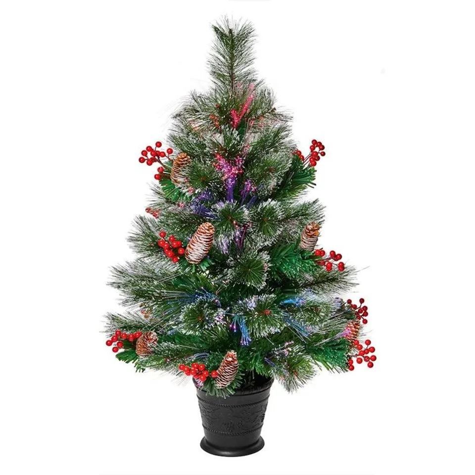 BOXED 3FT FIBER OPTIC SNOWY ARTIFICIAL POTTED CHRISTMAS TREE