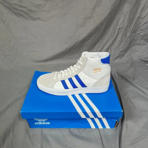 ADIDAS BASKET PROFI HIGH-TOP SNEAKERS – WHITE/BLUE, UK 8 (BOXED)
