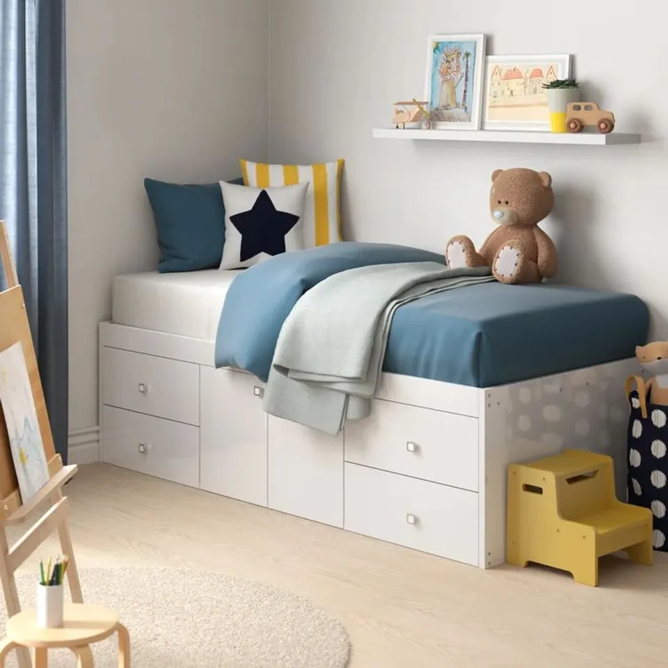 BOXED TOTTENVILLE SINGLE MATE'S & LOW CABIN BED WITH ADDITIONAL DRAWERS IN WHITE (3 BOXES)