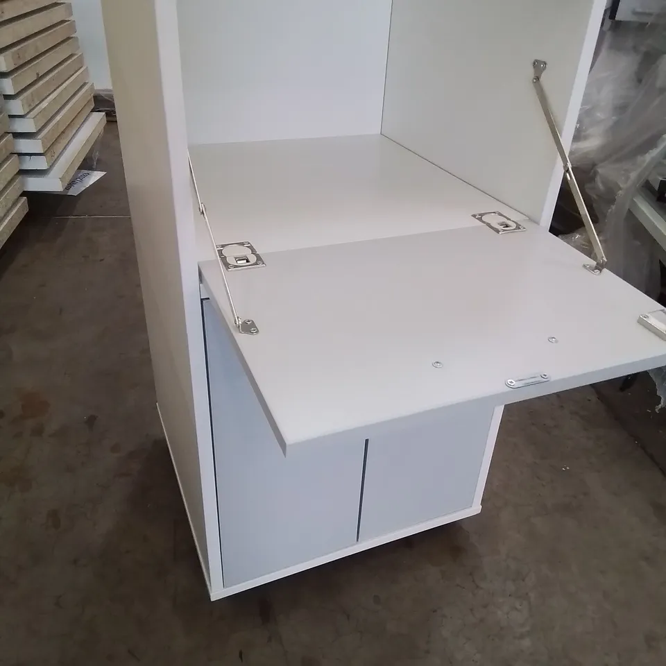 PALLET OF FOUR ONYX WHEELED UNITS, DROP DOWN LOCKABLE TOP DOOR & DOUBLE DOOR CUPBOARD BELOW GREY/WHITE