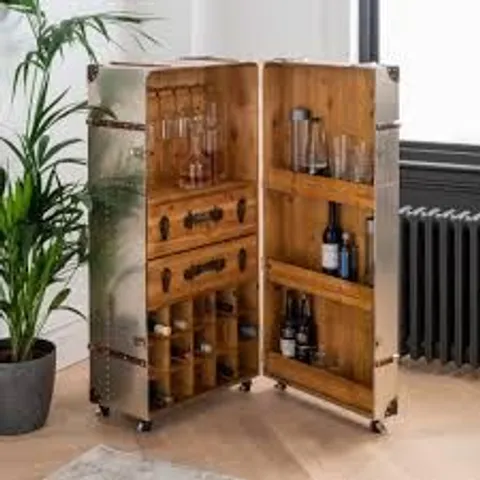 BRAND NEW BOXED HOME DIRECT 365 STANDING SILVER TRUNK DRINKS CABINET