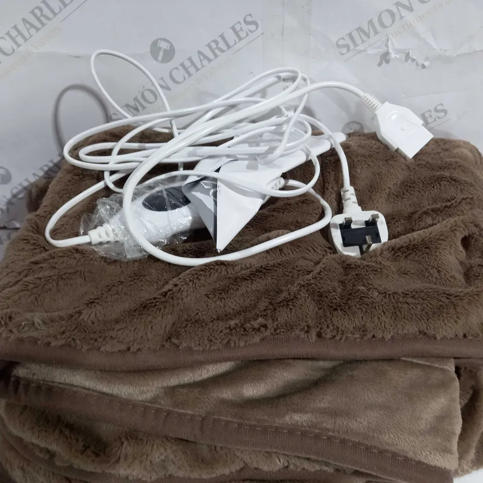 BOXED COZEE HOME HEATED BLANKET IN DARK TAUPE