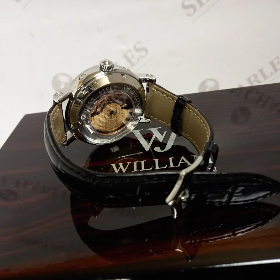 WILLIAM JOURDAIN PART SKELETON WAVE DIAL LEATHER STRAP WATCH