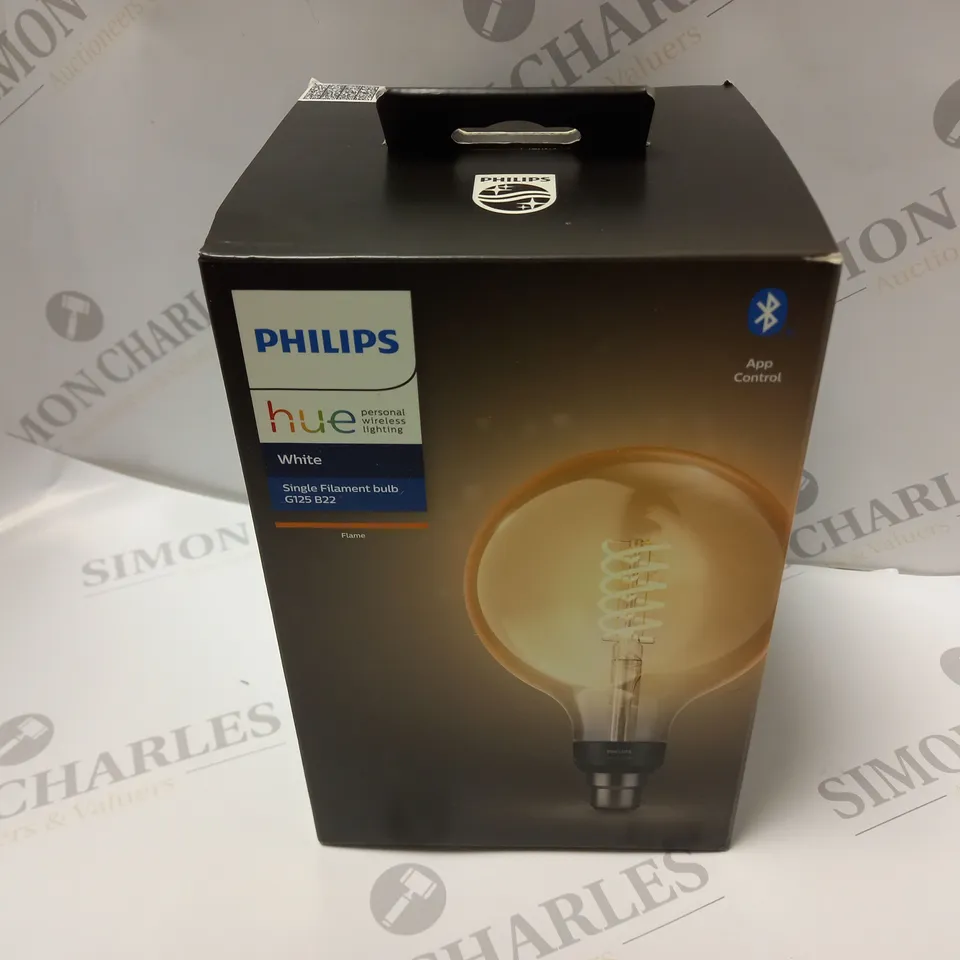 BOXED PHILIPS HUE WHITE SINGLE FILAMENT BULB G125 B22 FLAME