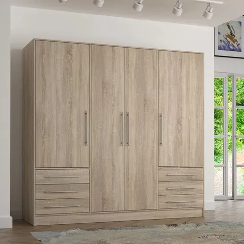 BOXED INGRAM 4 DOOR MANUFACTURED WOOD WARDROBE (INCOMPLETE, 6 BOXES)