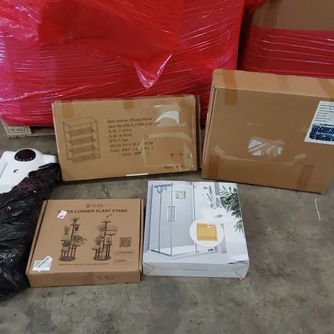 PALLET OF ASSORTED CONSUMER PRODUCTS TO INCLUDE; OCEAN LOONG FAN, SHOE RACK, PORTABLE BATH TUB, PLANT STAND ECT