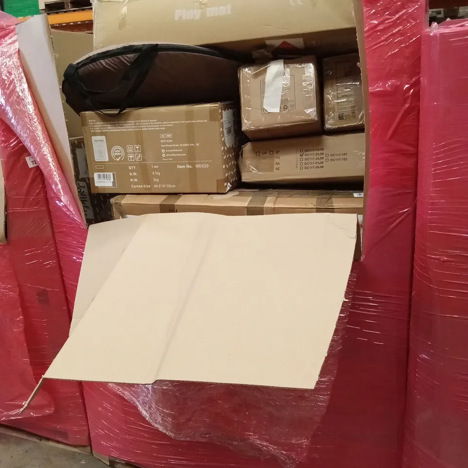 PALLET OF ASSORTED HOUSEHOLD GOODS AND PRODUCTS TO INCLUDE; BABY PLAYPENS, BABY PLAY MAT ETC