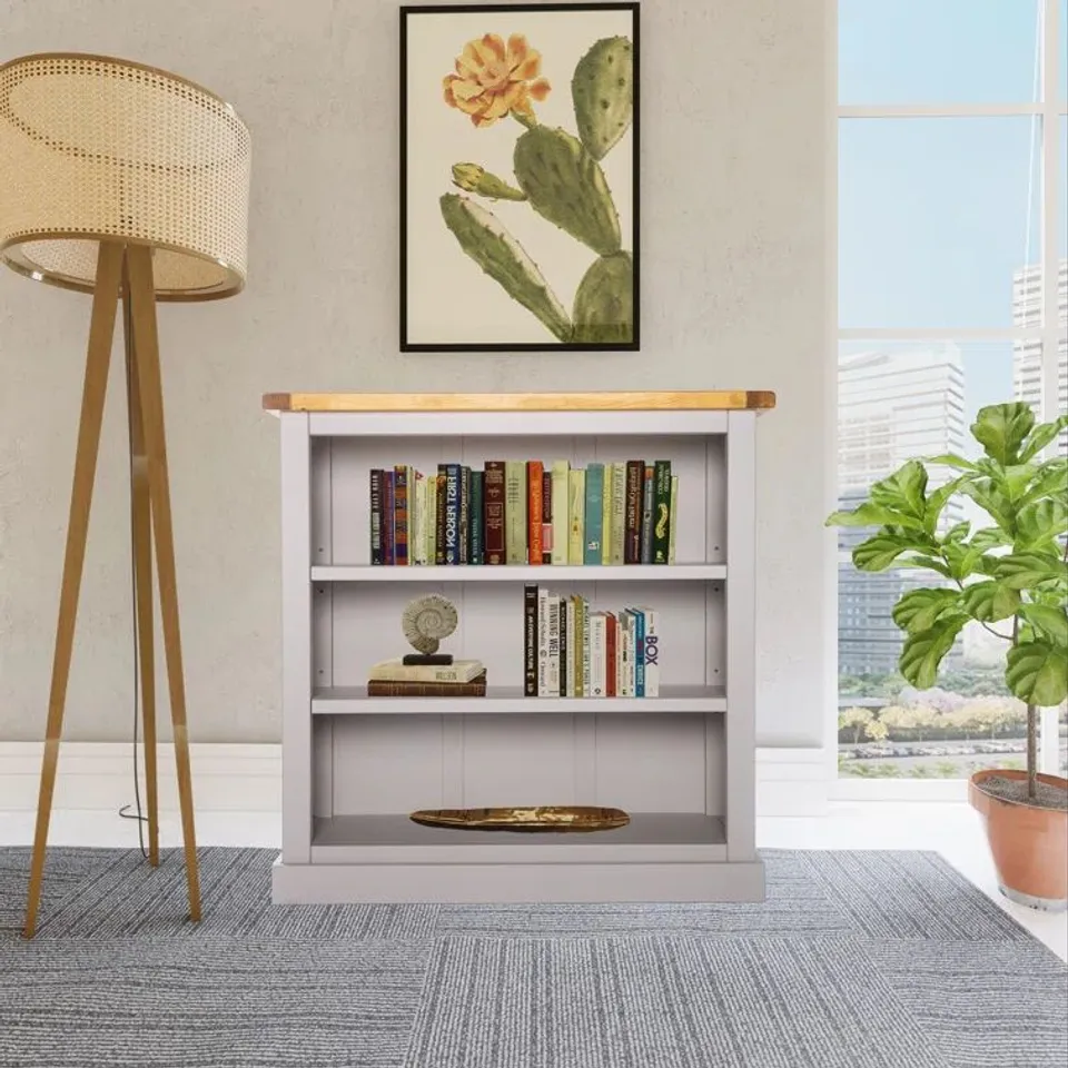BOXED LOW BOOKCASE H90×W90×D30CM - GREY & WAX 