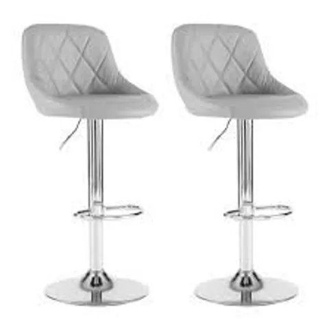 BOXED SET OF 2 NEO CUBAN BAR STOOLS GREY FAUX LEATHER & CHROME BASE