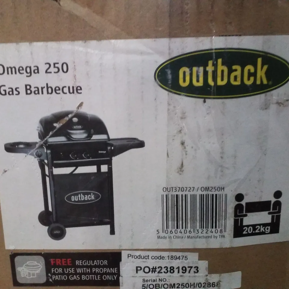 BOXED OUTBACK OMEGA 250 GAS BARBECUE 