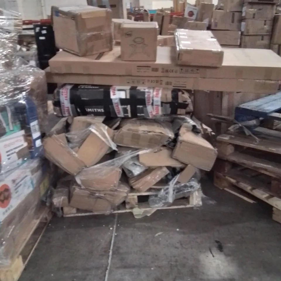 PALLET CONTAINING NEO PRODUCTS AND OTHER ASSORTED HOUSEHOLD GOODS TO INCLUDE;PARASOLS,MIRRORS,HEATED THROW