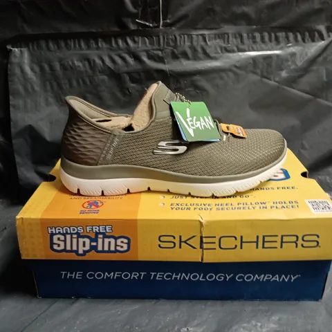 SKECHERS SLIP-INS TRAINERS β OLIVE MESH UPPER, MEMORY FOAM INSOLE SIZE 5