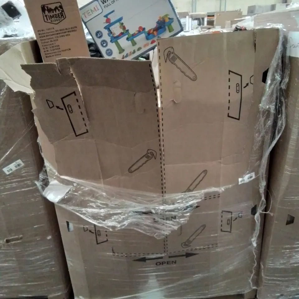 PALLET CONTAINING VARIOUS ASSORTED ITEMS TO INCLUDE: FOLDING BED, KIDS WATER TABLE, PROFESSIONAL HAIR DRYER ETC.