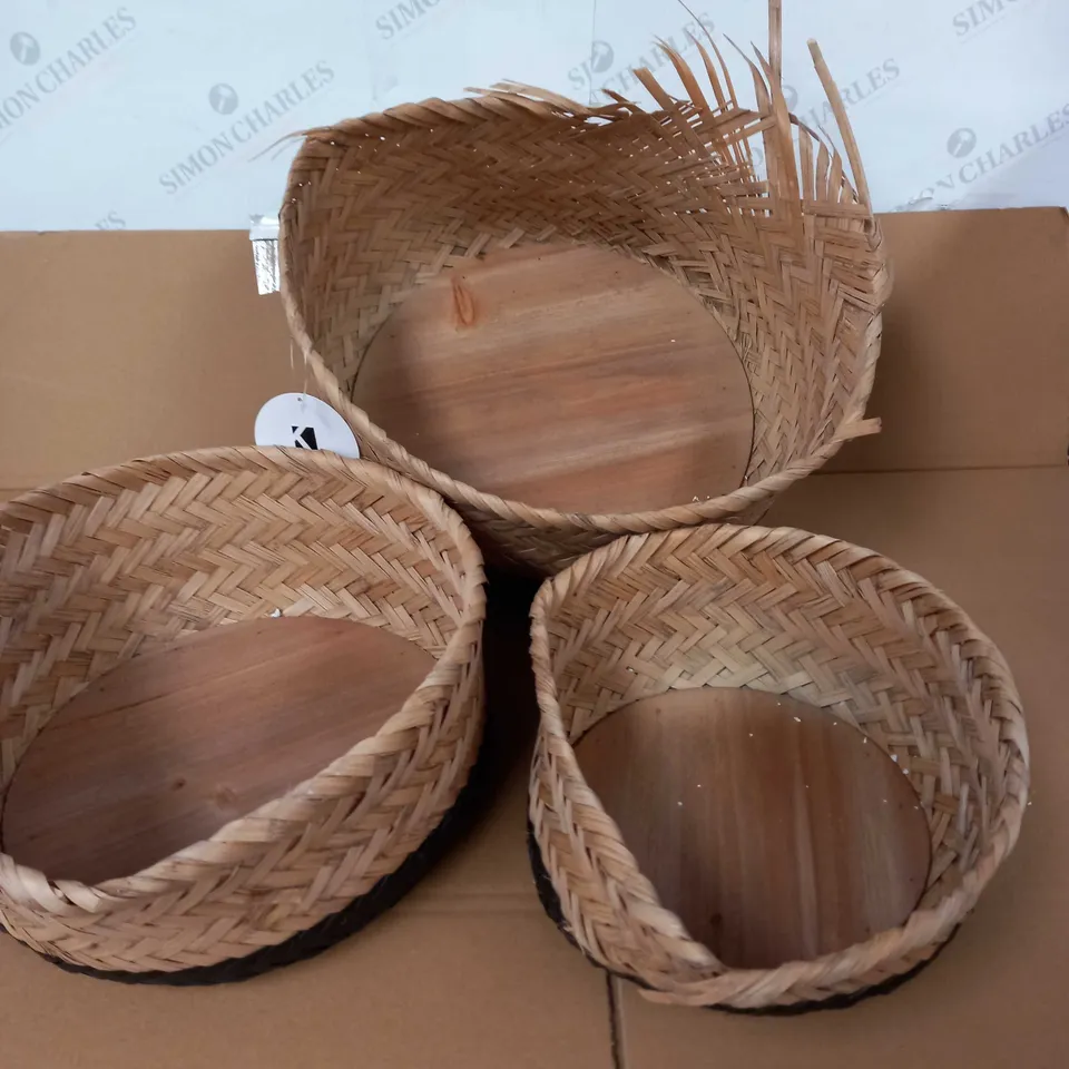 SET OF 3 ROUND, STACKABLE WOVEN BASKETS - BAMBOO & BLACK - KH BY KELLY HOPPEN 3