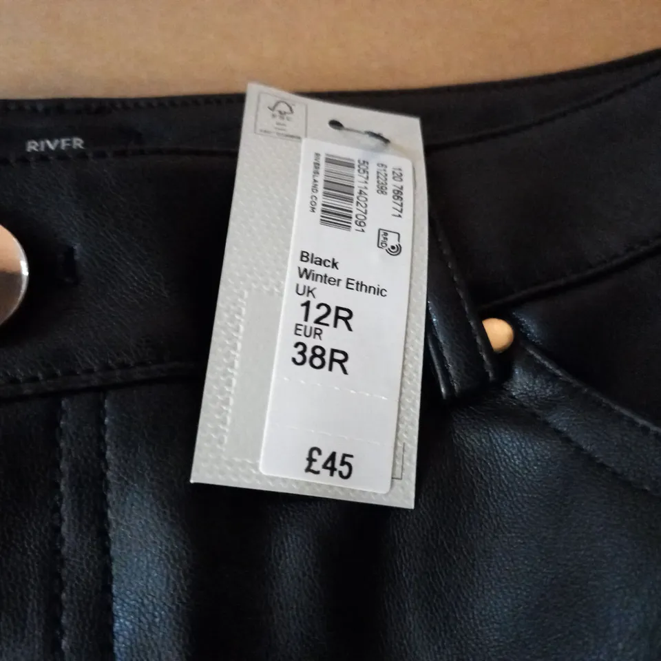 RIVER ISLAND BLACK PU TROUSERS - 12 R