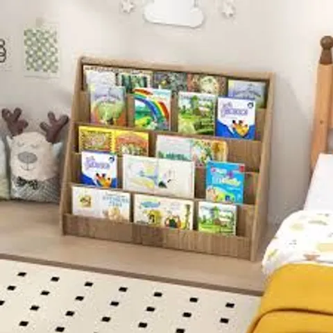 BOXED 5-TIER WOODEN TODDLER BOOK SHELF STAND WITH DEEP COMPARTMENTS