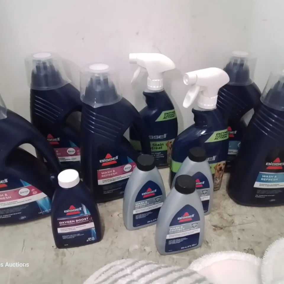 ASSORTED BISSELL CARPET TREATMENTS & POLISHING PADS